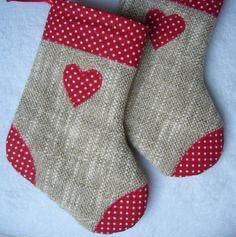 Christmas Stocking With Red heart and white dots