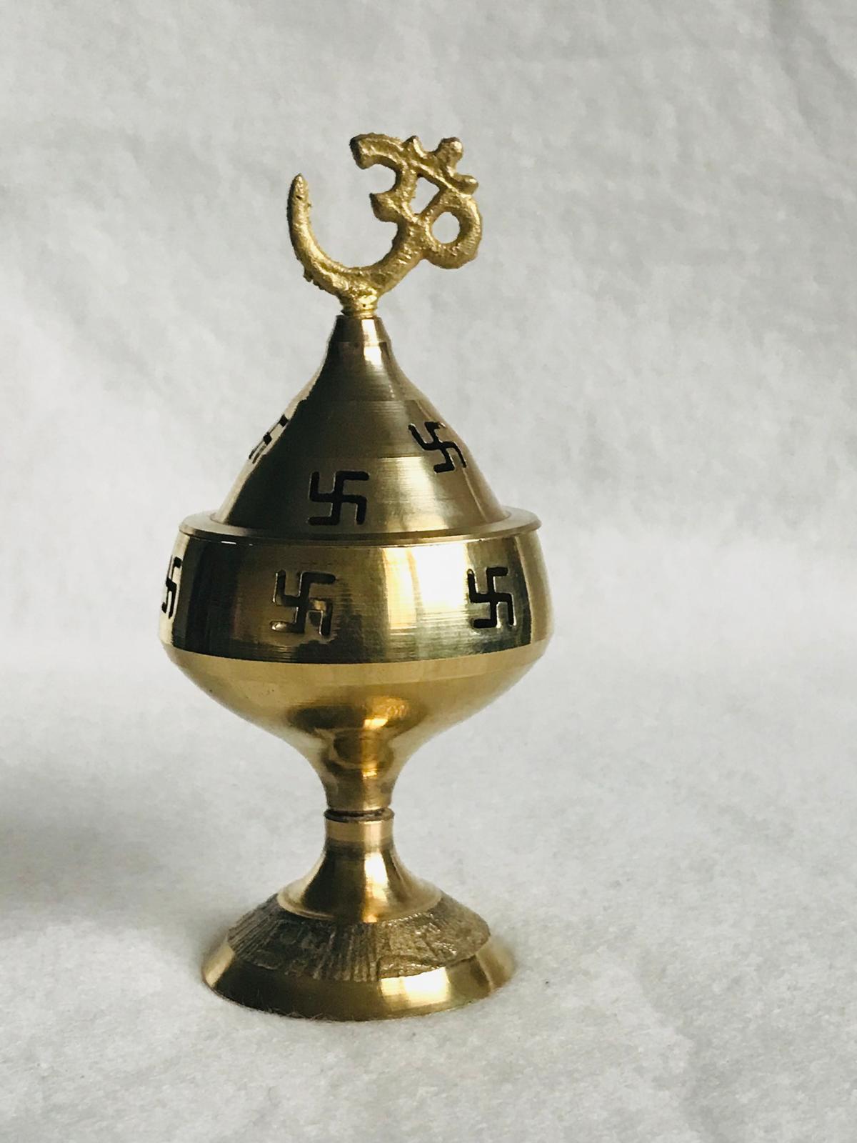 Brass Om incense holder with Lid