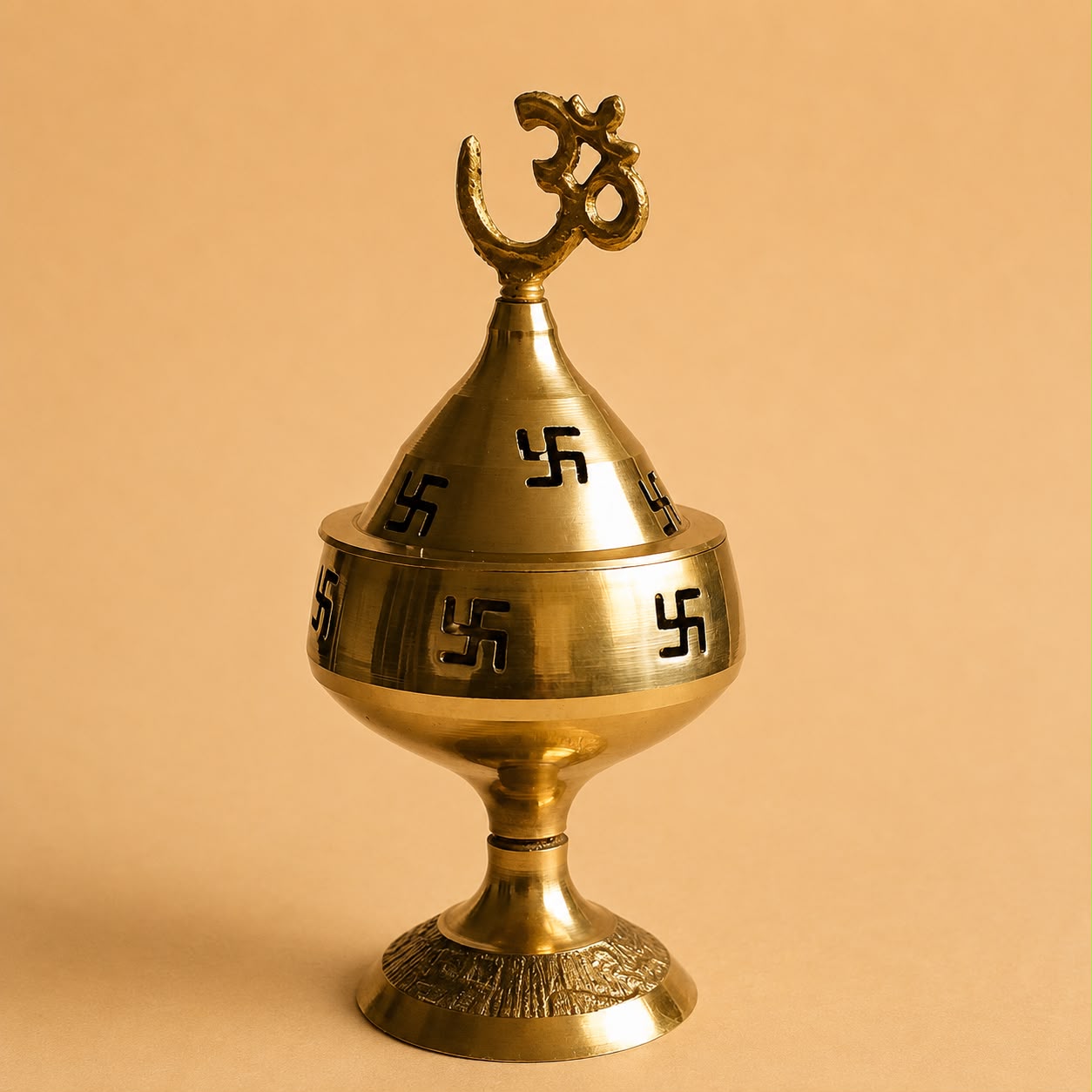 Brass Om incense holder with Lid