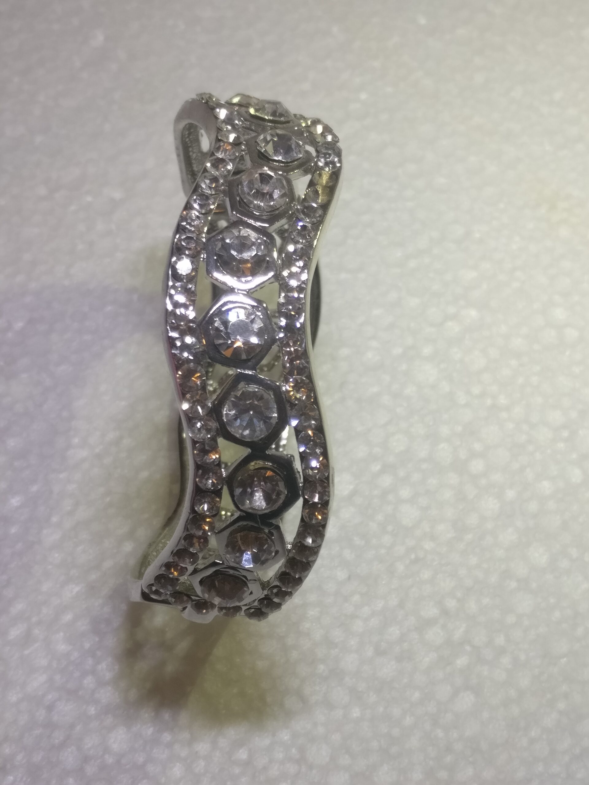 Silver-Tone Crystal Cuff Bracelet with Honeycomb Design for Women