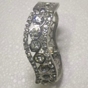 Silver-Tone Crystal Cuff Bracelet with Honeycomb Design for Women