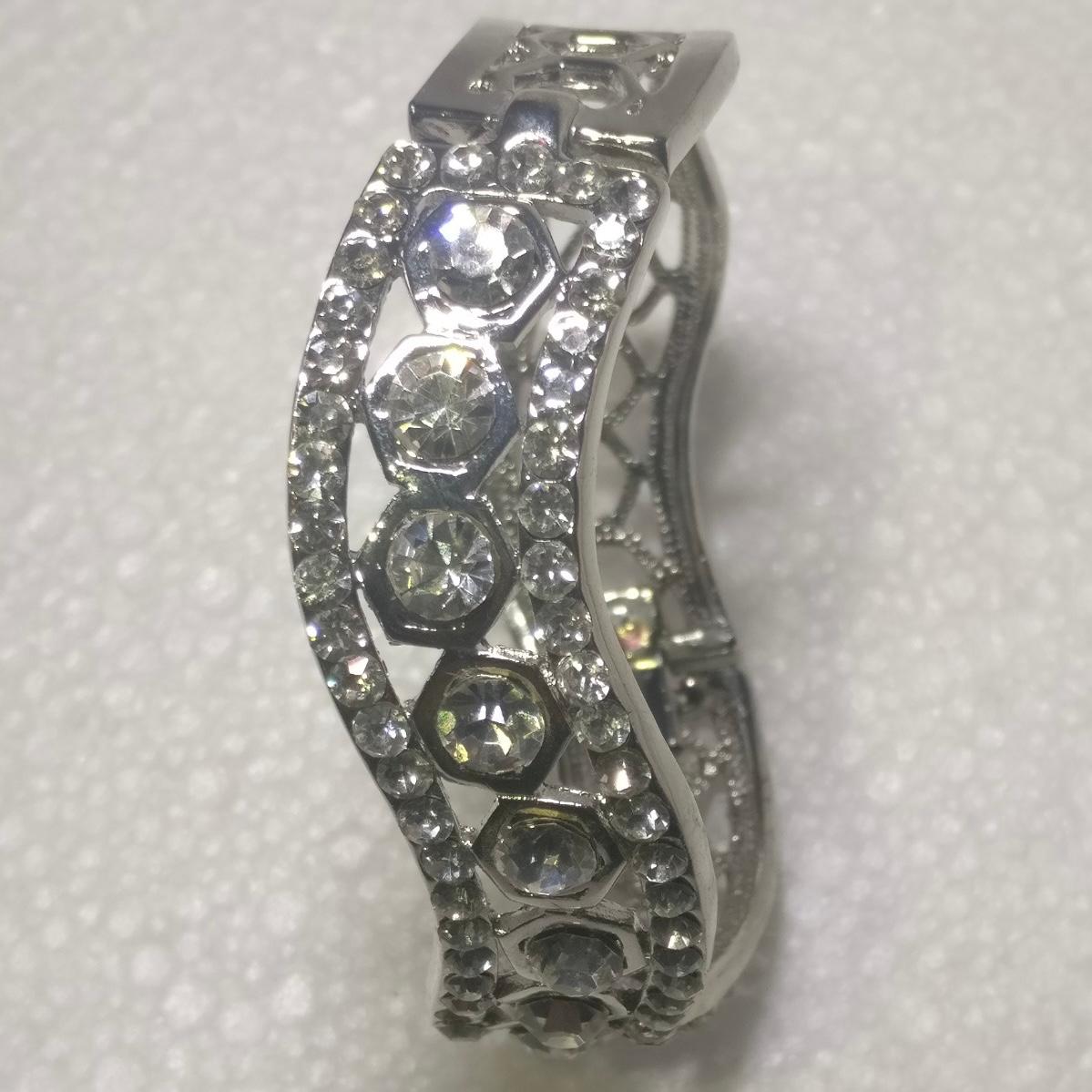 Silver-Tone Crystal Cuff Bracelet with Honeycomb Design for Women
