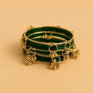 Emerald Green Gold-Work Dangler Bangles Set