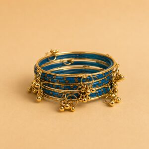 Teal Gold-Work Dangler Bangles Set