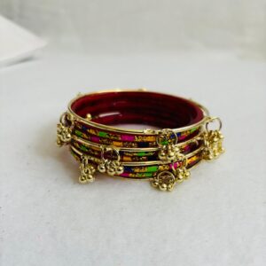 Multicolor Gold-Work Dangler Bangles Set
