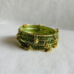 Green Glitter Glass Bangles Set