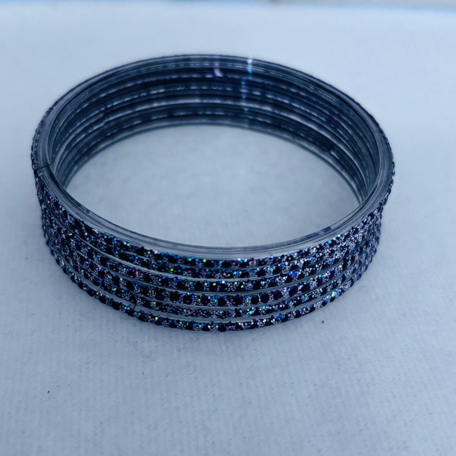 Black Stone-Studded Glass Bangles Set