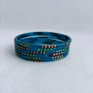 Teal Beaded Glass Bangles Set