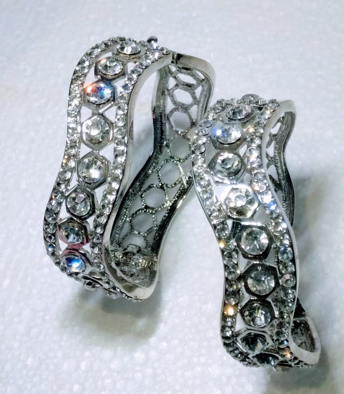 Silver-Tone Crystal stone Khade For Both Hands