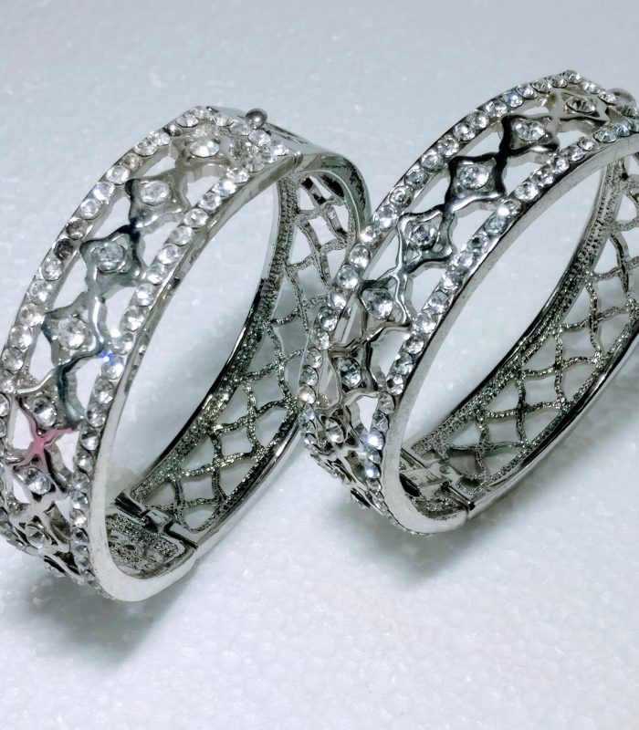 Elegant Silver-Tone Crystal Stone Bracelet Bangle for Women For Both Hands