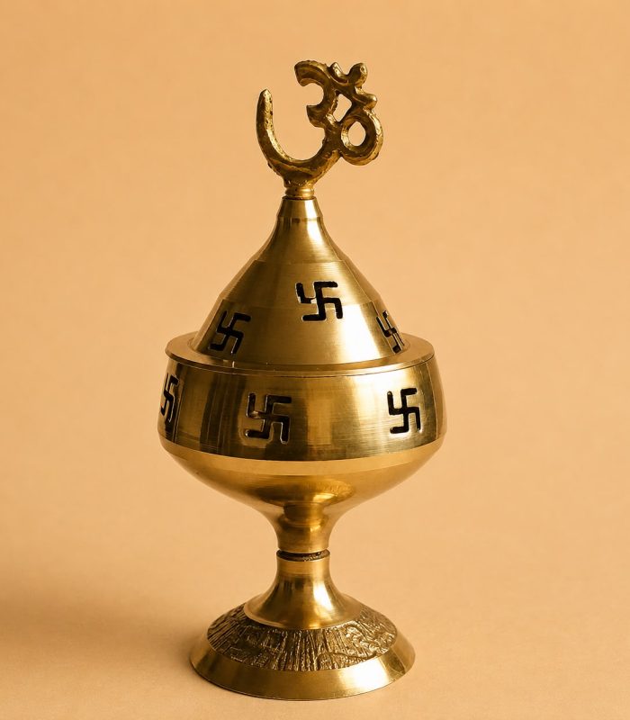 Brass Om incense holder with Lid
