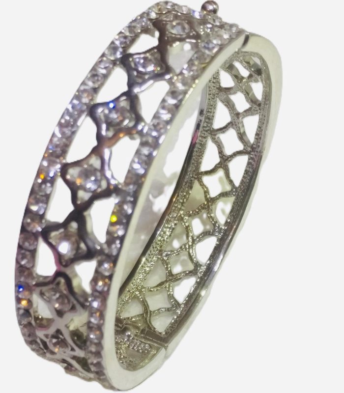 Elegant Silver-Tone Crystal Stone Bracelet Bangle for Women
