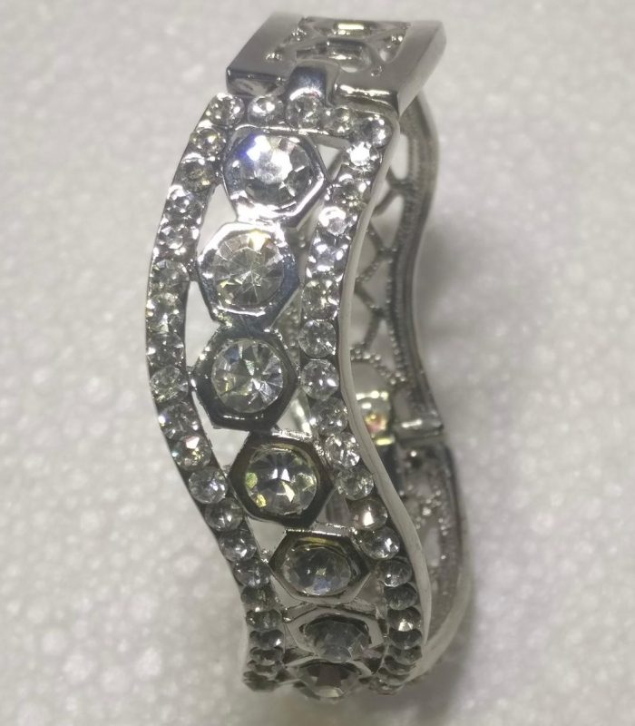 Silver-Tone Crystal Cuff Bracelet with Honeycomb Design for Women