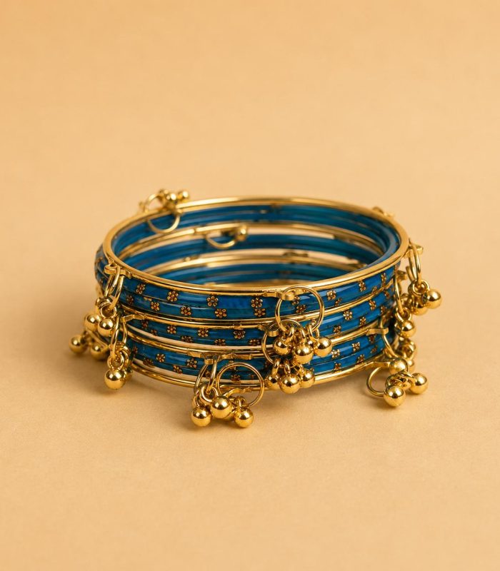 Teal Gold-Work Dangler Bangles Set