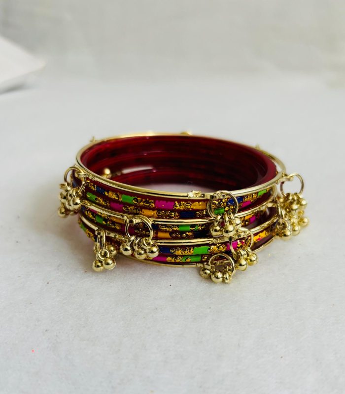 Multicolor Gold-Work Dangler Bangles Set