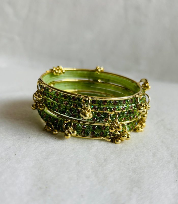 Green Glitter Glass Bangles Set