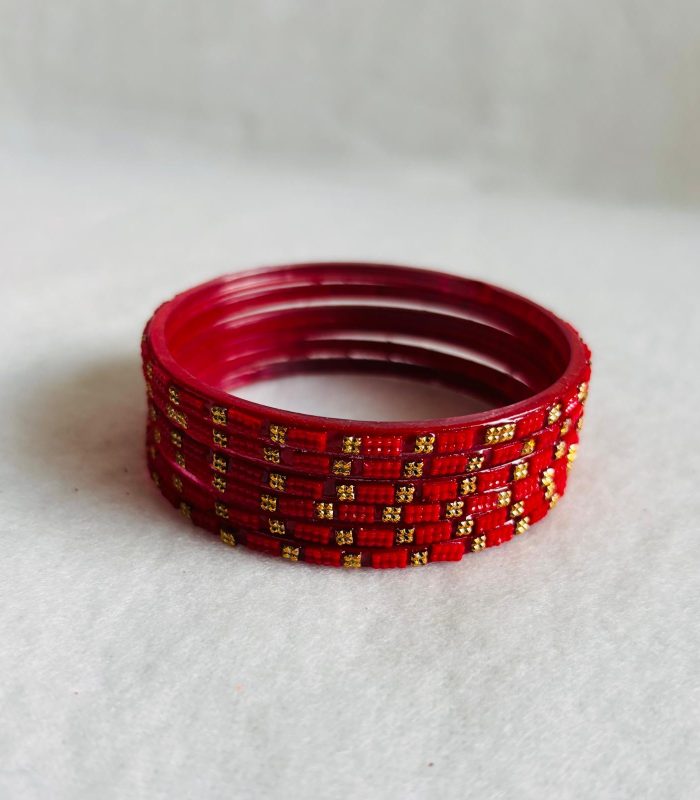 Maroon Beaded Glass Bangles Set