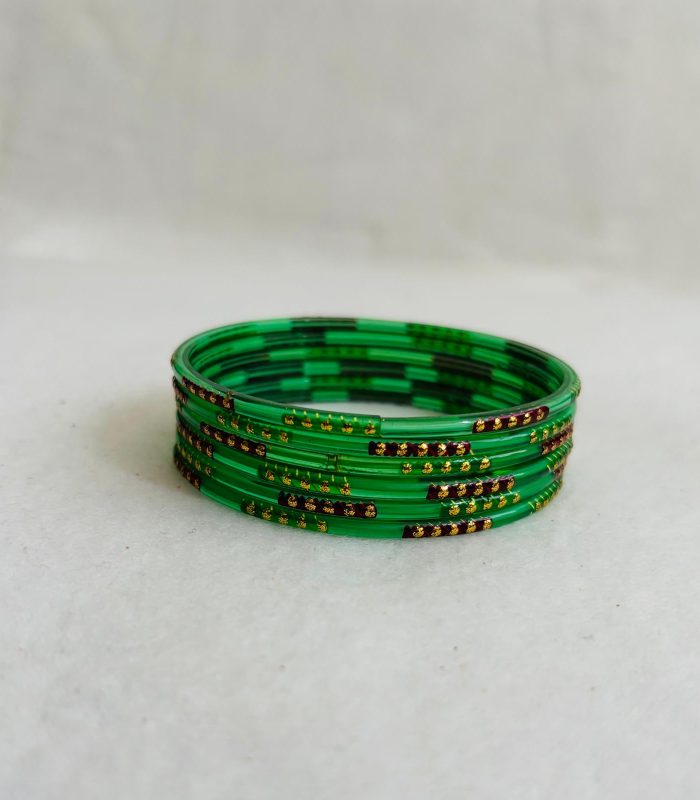 Green Beaded Glass Bangles Set