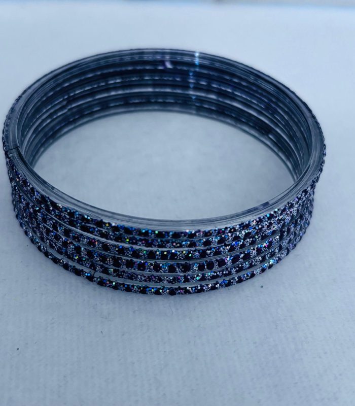 Black Stone-Studded Glass Bangles Set