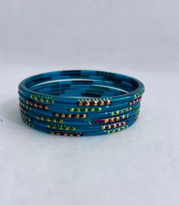 Teal Beaded Glass Bangles Set